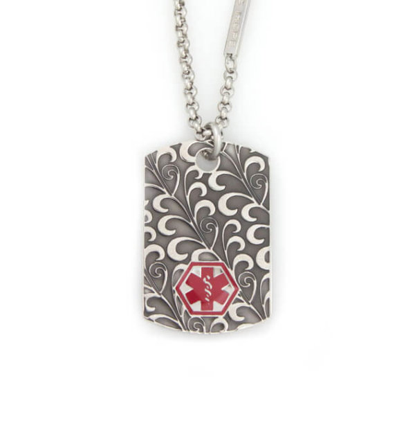 filigree medical alert dog tag necklace